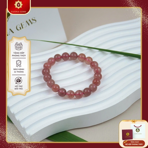 Vòng Tay Đá Thạch Anh Dâu Tây Strawberry Quartz 5A Tự Nhiên - Sắc Hồng Ngọt Ngào TATINA GEMS. (Tặng Bộ Hộp Đựng Sang Trọng)