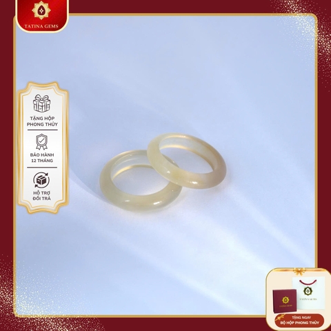 Nhẫn Đá Trắng Ánh Vàng Tự Nhiên Nhẫn Phong Thủy Bình An TATINA GEMS. (Tặng Bộ Hộp Đựng Sang Trọng)
