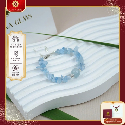 Vòng Tay Đá Aquamarine (Hải Lam Bảo) Vụn MàI Bóng Tự Nhiên Mix Hạt Chuyển Vận Cao Cấp TATINA GEMS. (Tặng Bộ Hộp Đựng Sang Trọng)