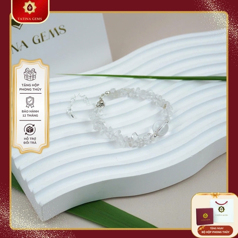 Vòng Tay Đá Thạch Anh Trắng Vụn MàI Bóng Tự Nhiên Mix Hạt Chuyển Vận Cao Cấp TATINA GEMS. (Tặng Bộ Hộp Đựng Sang Trọng)