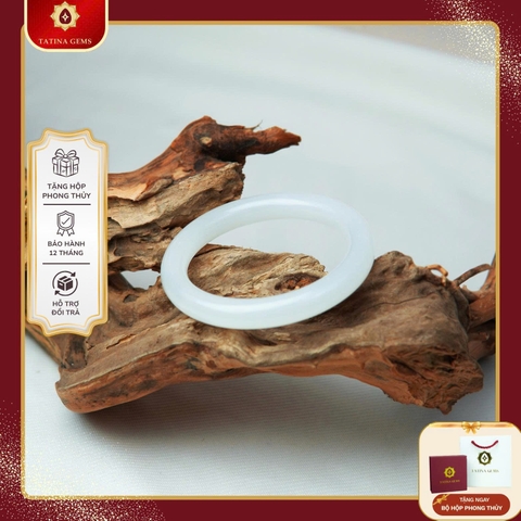 Vòng Tay Bạch Ngọc Trắng Tuyết Ngọc Đá Calcite Cao Cấp Kiểu Dáng Tròn Phong Thủy Bình An May Mắn TATINA GEMS (Tặng Bộ Hộp Đựng Sang Trọng)