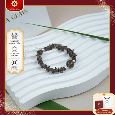 Vòng Tay Đá Obsidian Nâu Vụn MàI Bóng Tự Nhiên Mix Hạt Chuyển Vận Cao Cấp TATINA GEMS. (Tặng Bộ Hộp Đựng Sang Trọng)