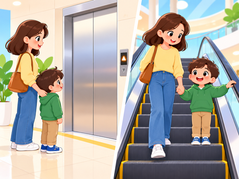 Dạy bé giữ an toàn khi đi thang máy, thang cuốn