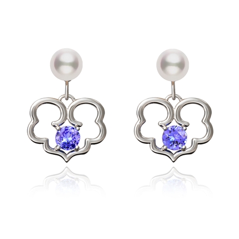 Khuyên tai Phước lành Vĩnh cửu - Vàng trắng 18kt với Đá Tanzanite