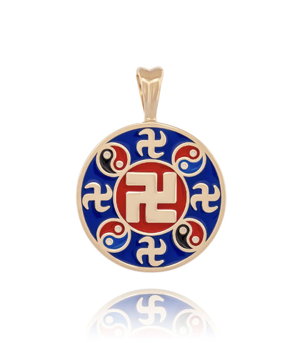 Mặt dây chuyền hình tròn (Wan Enamel Indigo Blue - 18kt Yellow Gold 20mm)