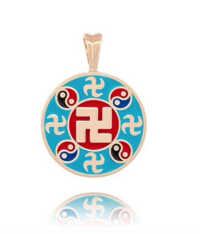 Mặt dây chuyền hình tròn (Wan Enamel Teal - 10kt Yellow Gold 20mm)