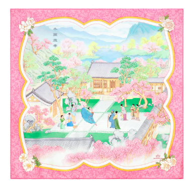 Khăn lụa vuông 91,5 (Mulan - Pink & Sky Blue)