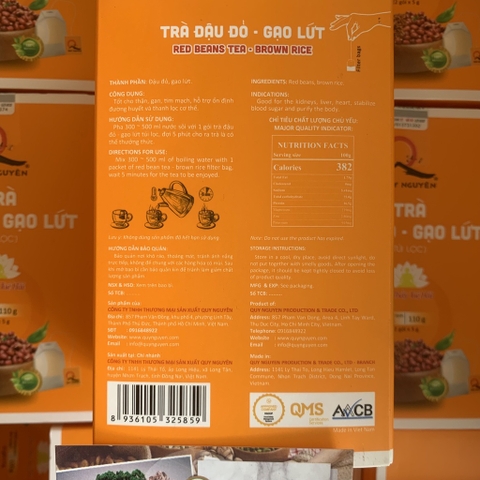 Trà đậu đỏ gạo lứt Quy Nguyên hộp 22 túi lọc