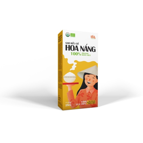 Gạo Hữu Cơ Hoa Nắng - Vàng Lúa Chín Hộp 2Kg - Hạt thon dài, dẻo nhiều, vị ngọt, thơm tự nhiên