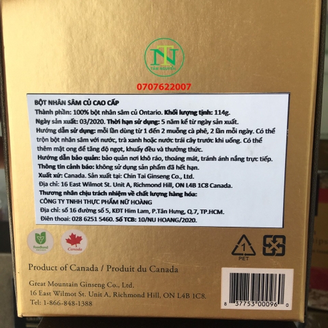 Bột Nhân Sâm củ cao cấp Canada