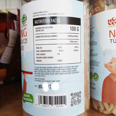 Nui ống dài hữu cơ Nàng Keo Hoa Nắng hủ 350g