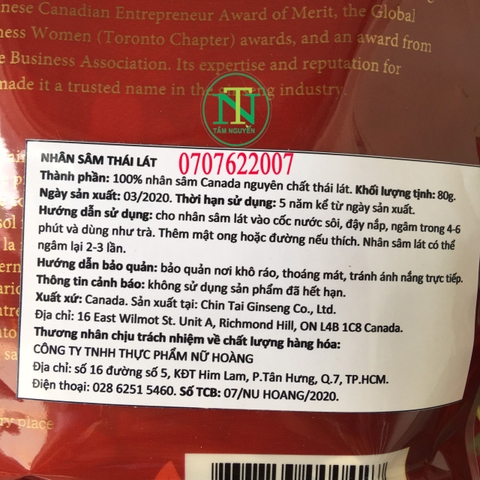 NHÂN SÂM CANADA THÁI LÁT túi 80g