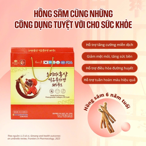 Nước hồng sâm lựu Omija Red Ginseng Pomegranate Collagen 365 Gold Hộp 30 gói x 70ml