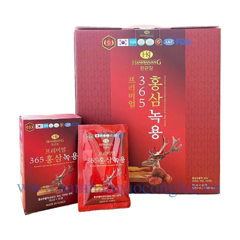 Nước Hồng Sâm Linh Chi Nhung Hươu Hàn Quốc Hankwanjang Premium 365 Korean Red Ginseng & Deer Antler 60 Gói