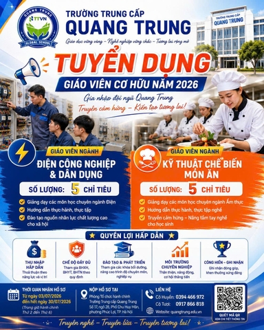 TRƯỜNG TRUNG CẤP QUANG TRUNG TUYỂN DỤNG GIÁO VIÊN NĂM 2026
