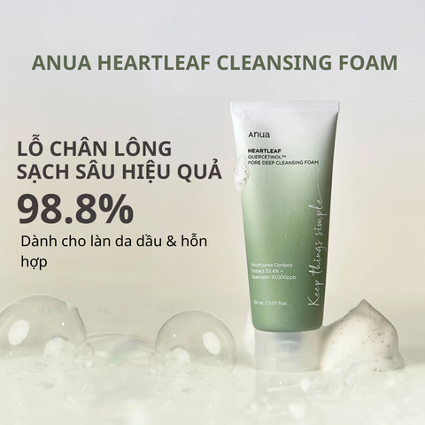 Sữa rửa mặt sạch sâu Anua Heartleaf Quercetinol Pore Deep Cleansing Foam 150ml