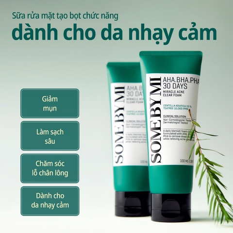 Sữa rửa mặt Some By Mi AHA-BHA-PHA 30 Days Miracle Acne Clear Foam 100ml
