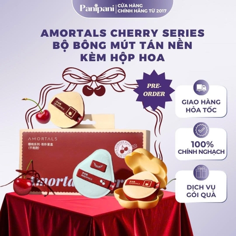 Bộ bông phấn Amortal phiên bản Cherry Series (gồm 2 bông mút + 1 hộp đựng hình bông hoa)