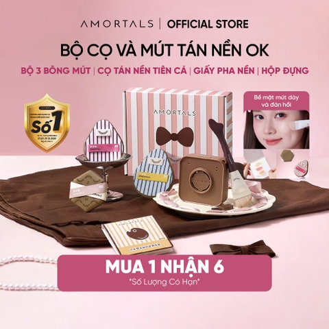 Bộ dụng cụ trang điểm Amortals OK (gồm 3 bông phấn+1 cọ+1 hộp giấy pha màu trang điểm+1 hộp đựng)