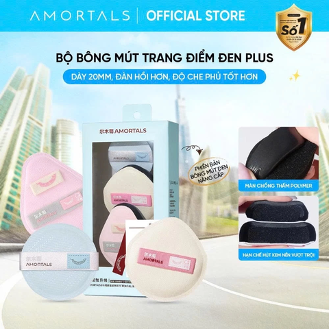 Bộ Bông Mút Trang Điểm Amortals Original Series Black Plus Foundation Puff Set (1 Bông phấn phủ+2 Bông phấn ướt)