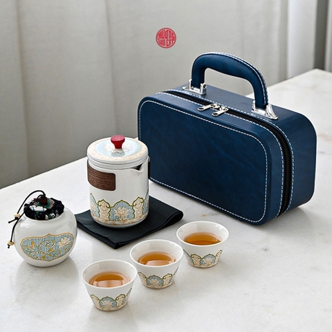 QUÀ TẶNG BỘ ẤM TRÀ DU LỊCH HỘP VẢI XANH