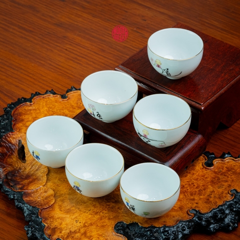 BỘ 6 CHÉN TRÀ SỨ CẢNH ĐỨC VẼ CHỮ THIỀN (100ml)