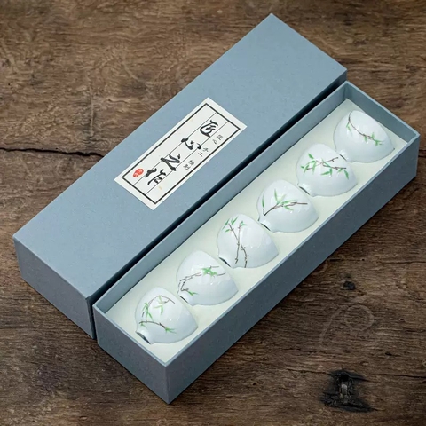 BỘ 6 CHÉN TRÀ SỨ CẢNH ĐỨC VẼ TRÚC XANH (100ml)