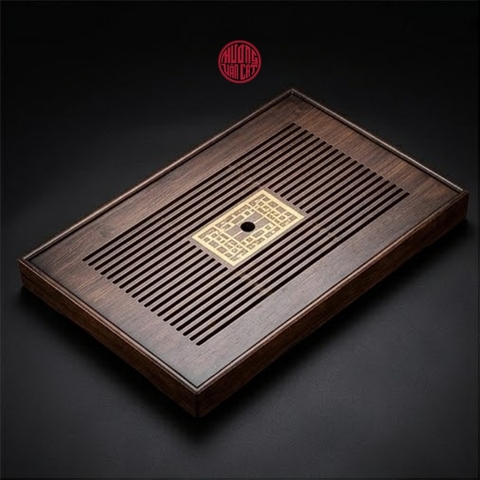 KHAY TRÀ TRE MÀU ĐEN KHẮC PHÚC HỒI VĂN ( 40x28x4 cm )