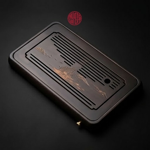 KHAY TRÀ TRE MÀU ĐEN KHẮC THUẬN BUỒM XUÔI GIÓ ( 38x22x4cm )