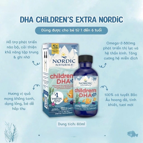 Omega 3 DHA Nordic 𝐂𝐡𝐢𝐥𝐝𝐫𝐞𝐧'𝐬 𝐃𝐇𝐀 𝐗𝐭𝐫𝐚: 𝐜𝐡𝐨 𝐛𝐞́ 𝐭𝐮̛̀ 𝟏-𝟔 𝐭𝐮𝐨̂̉𝐢 𝐂𝐇𝐀̣̂𝐌 𝐍𝐎́𝐈, 𝐓𝐀̆𝐍𝐆 Đ𝐎̣̂𝐍𝐆, 𝐓𝐔̛̣ 𝐊𝐈̉ 880mg 60ml ( Chai )