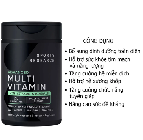 Viên Uống Bổ Sung Vitamin Tổng Hợp Multivitamin Sports Research 180v Của Mỹ ( Hộp)