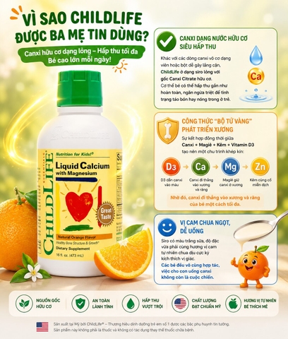 Thực phẩm bảo vệ sức khỏe ChildLife Liquid Canxi with Magie D3 Kẽm 473ml ( Chai )