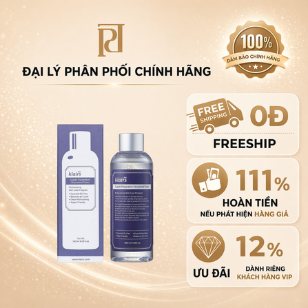 Nước hoa hồng Klairs Supple Preparation Unscented Toner 180ml