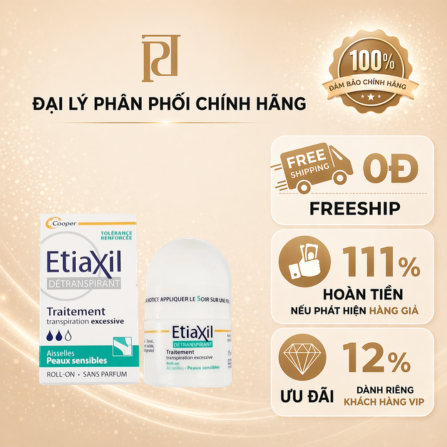 Lăn khử mùi và ngăn mùi mồ hôi dành cho da nhạy cảm 15ml. Hiệu Etiaxil (Detranspirant sensitive peaux sensibles roll-on)