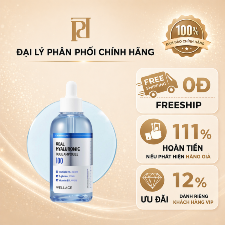 Sản Phẩm Dưỡng Ẩm Da Wellage Real Hyaluronic Blue 100 Ampoule 60ml