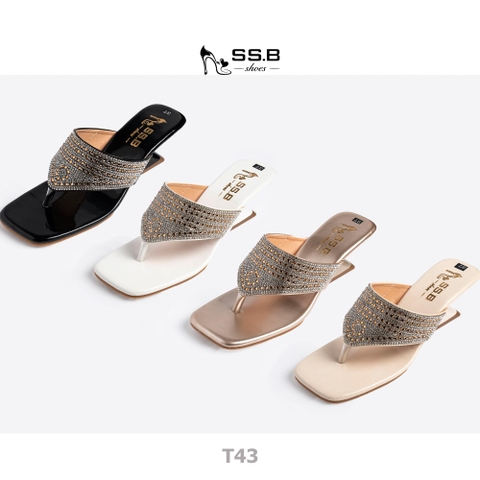 Dép nữ trung niên quai kẹp xoàn mũi vuông gót xuồng sơn 5cm sang trọng - mã T43
