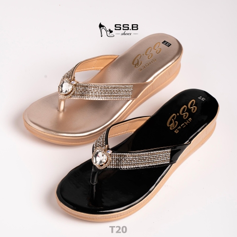 Dép nữ trung niên đế xuồng quai kẹp, đính xoàn đá, đế cao 5 cm êm nhẹ không trơn trượt-T20