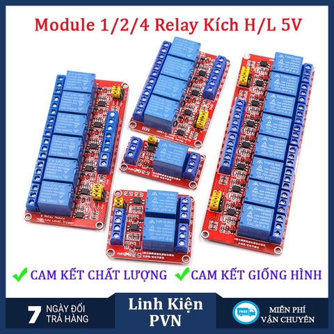 Module Relay 5V 1/ 2/ 4/ 8 kênh có cách ly opto, tùy chọn mức kích High/Low 10A
