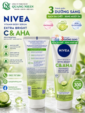 Sữa dưỡng thể NIVEA dưỡng sáng vitamin c&aha 300ml (xanh lá)