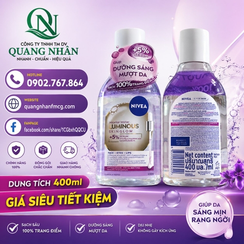 99403 NƯỚC TẨY TRANG NIVEA LUMINOUS SKIN GLOW SÁNG DA 400ML x 6 CHAI