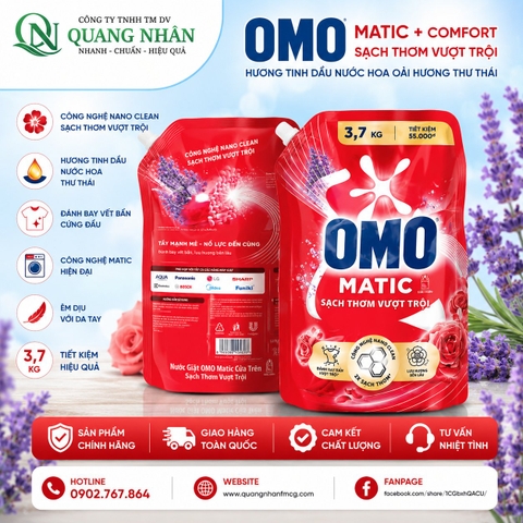 Nước giặt OMO matic sạch thơm vượt trội 3.7kg