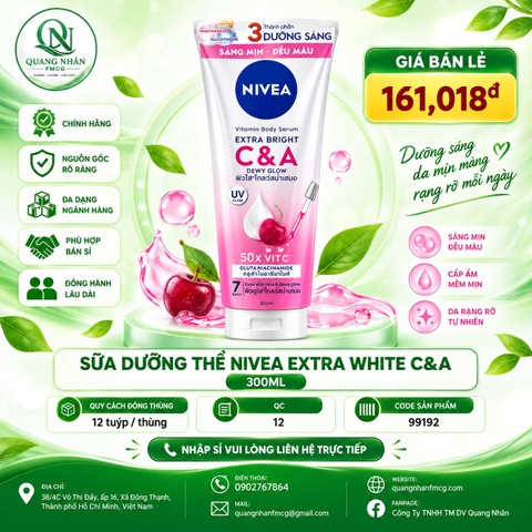 Sữa dưỡng thể NIVEA extra white c&a 300ml (hồng)