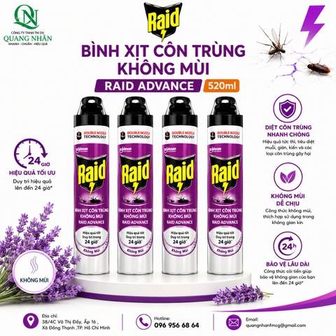 XỊT CÔN TRÙNG RAID - KH. MUI 520ML x 12 chai - DN