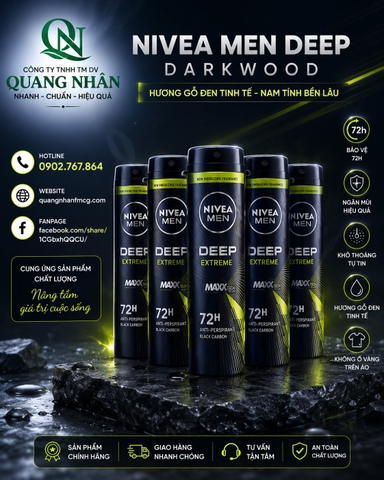 93381- Xịt Ngăn Mùi NIVEA Men Deep Extreme Hương Năng Động (150 ml) x 12 chai