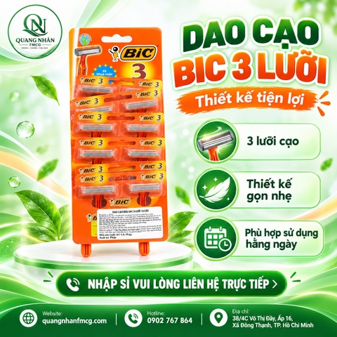 DAO CẠO RÂU BIC 3 LƯỠI VĨ 12 CÂY X 12 VỈ