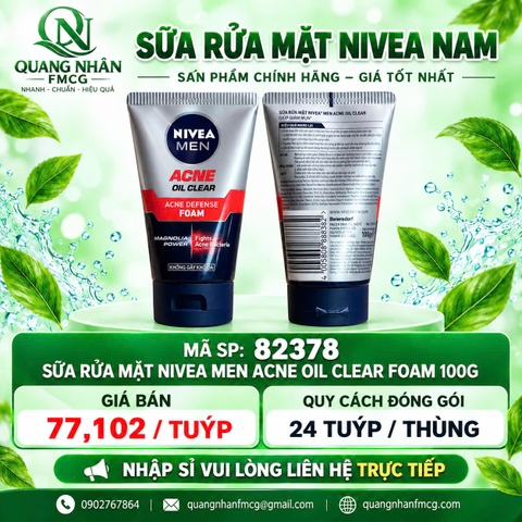 Sữa rửa mặt NIVEA nam acne oil CLEAR foam 100g