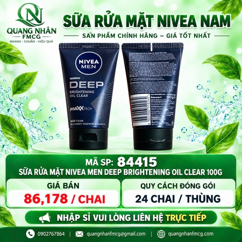 Sữa rửa mặt nam NIVEA Deep whitening CLEAR 100g