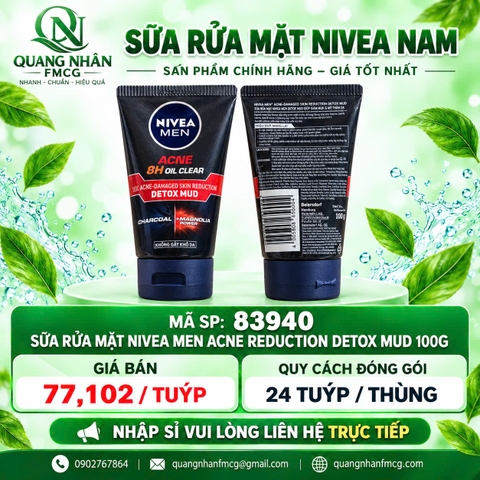 Sữa rửa mặt NIVEA nam acne reduction detox mud 100g