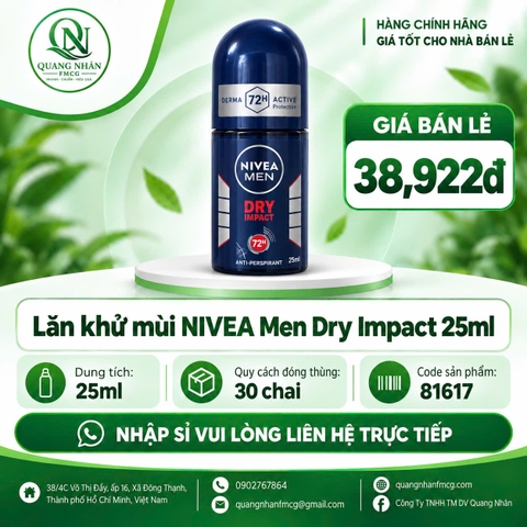 Lăn ngăn mùi nam NIVEA khô thoáng 25ml