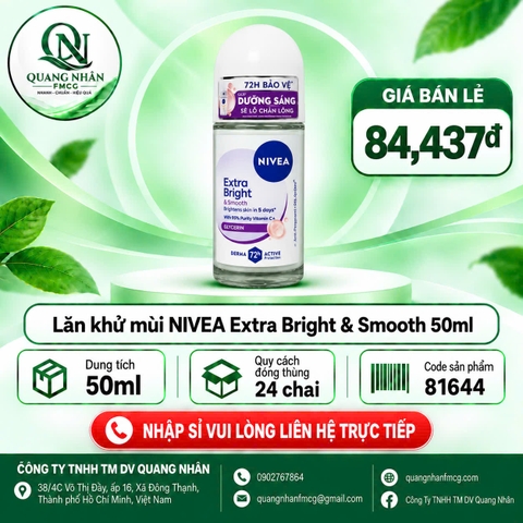 Lăn ngăn mùi nữ NIVEA sáng mịn se lỗ chân lông 50ml